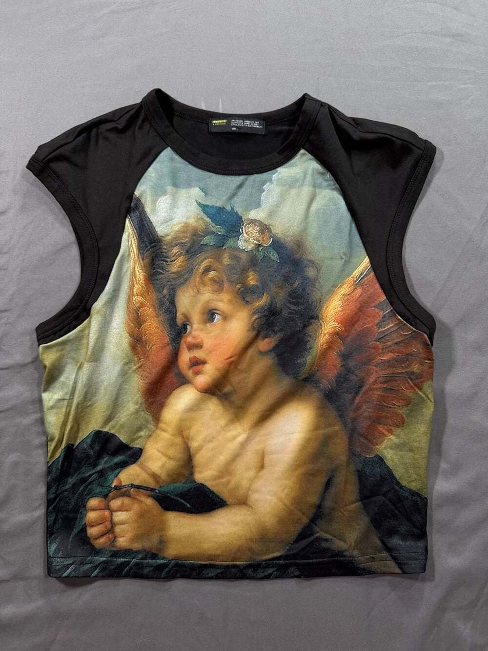 Finesse Cheryse Angel Print Jersey Crop Top